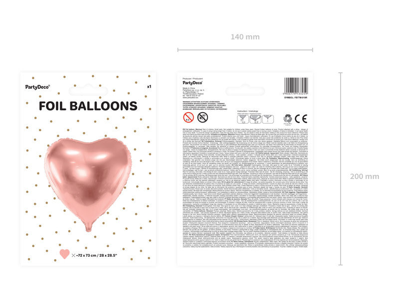 Folieballon hart rosegoud XL - 72x73cm