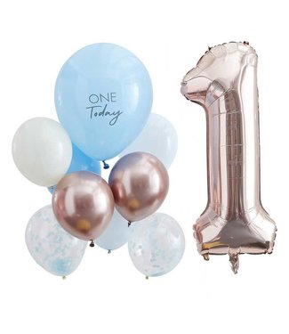 Ginger Ray One Today ballonnenset | Blauw & rosegoud | 10-delig