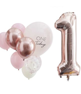 Ginger Ray One Today ballonnenset | Roze & rosegoud | 10-delig