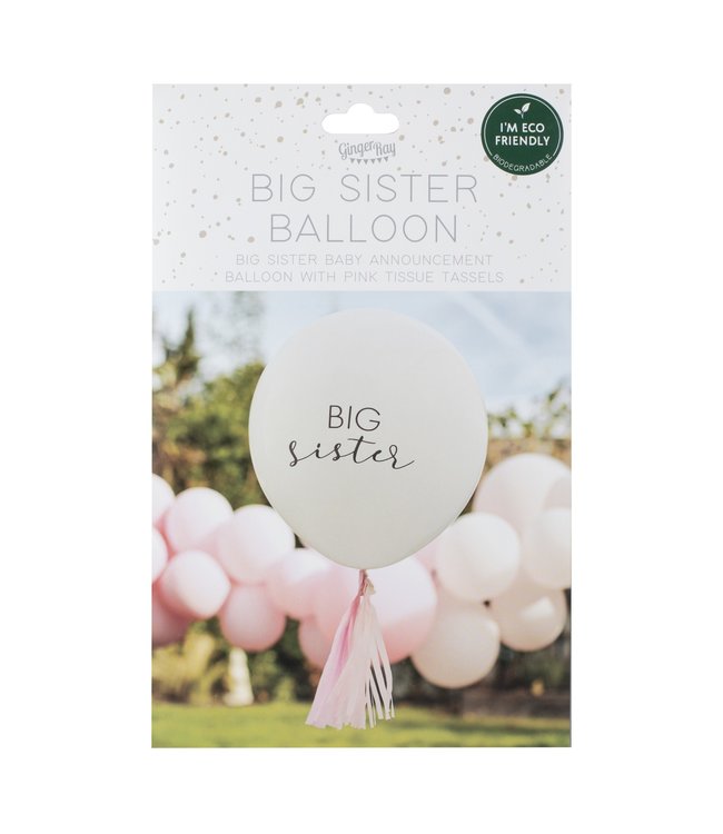 Big sister reuzeballon met tassels | roze-wit