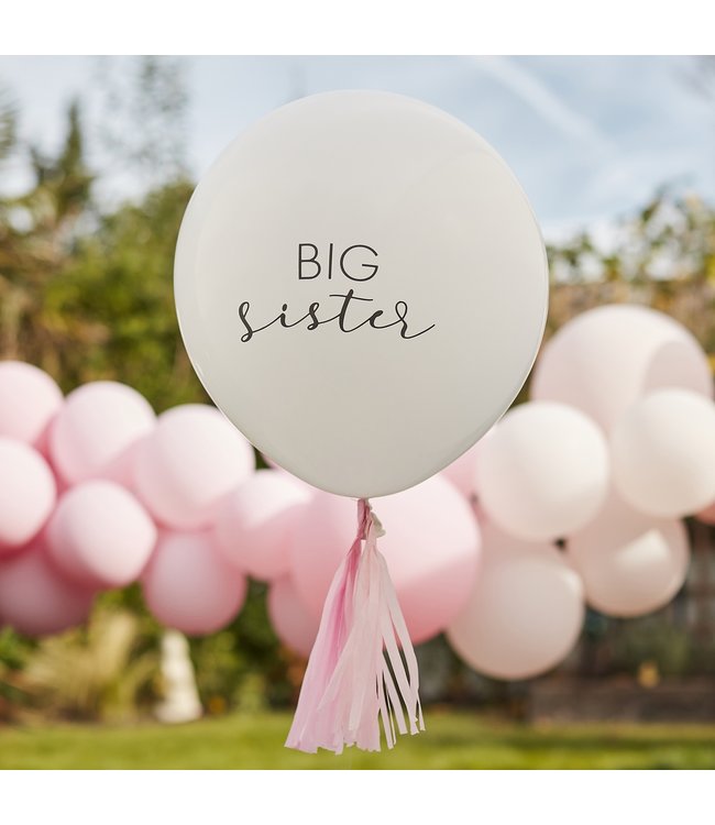 Big sister reuzeballon met tassels | roze-wit