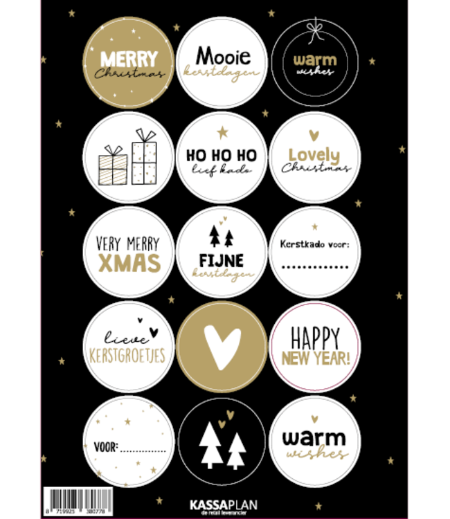 KP Stickervel Kerst | zwart/wit/goud 15 stickers