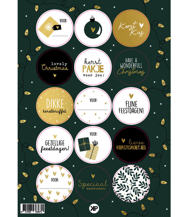 KP Kerst stickervel groen goudfolie | 15 stickers