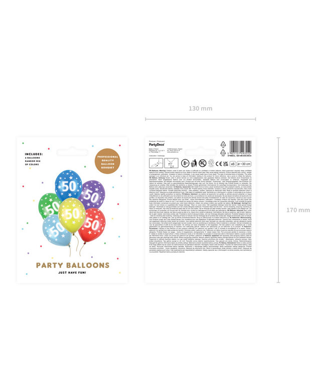 Ballonnen 50 jaar - metallic gekleurd met sterren | 6 stuks