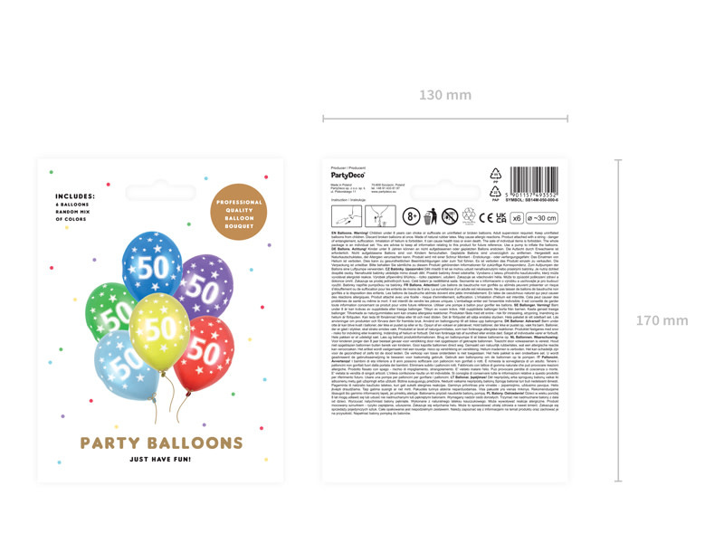 Ballonnen 50 jaar - metallic gekleurd met sterren | 6 stuks