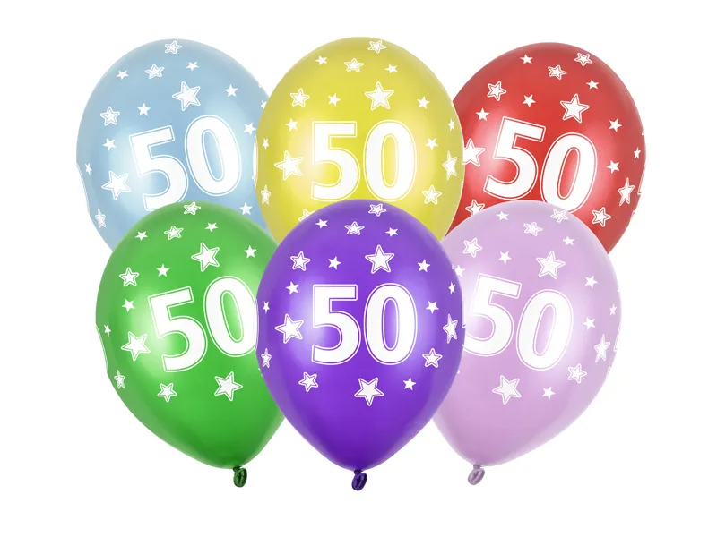 Ballonnen 50 jaar - metallic gekleurd met sterren | 6 stuks