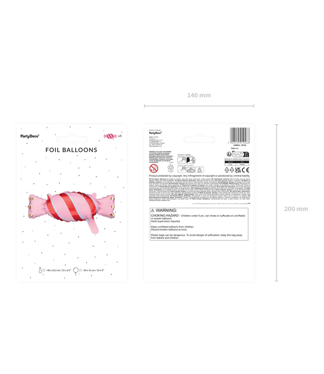 Folieballonnenmix snoepjes | 5 stuks | 40x16,5 cm