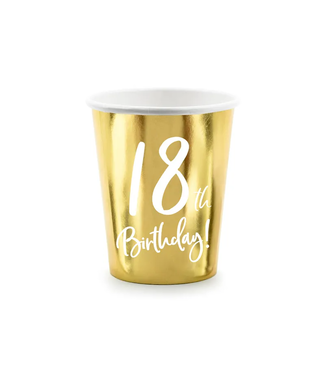 PartyDeco 18th birthday gouden papieren bekers | 220 ml | 6 stuks