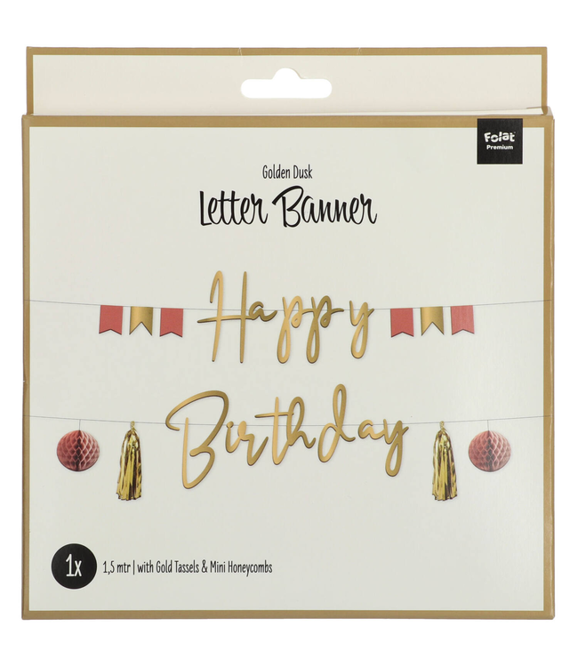 Happy birthday slinger met tassels & honeycombs | Golden Dusk