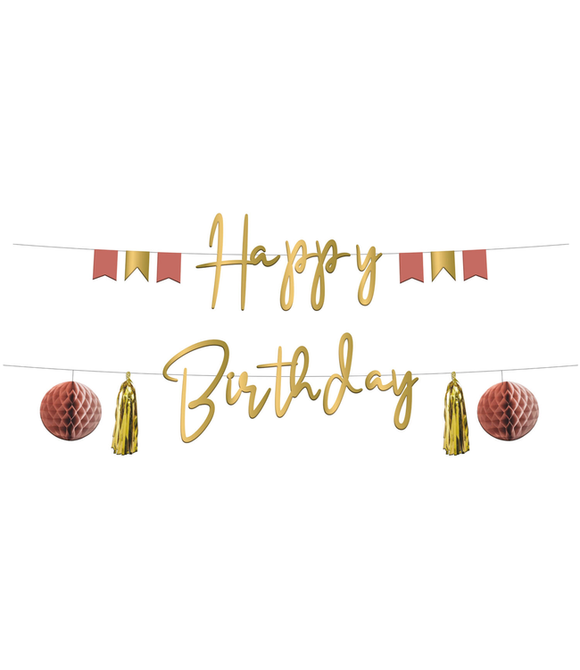 Folat Happy birthday slinger met tassels & honeycombs | Golden Dusk