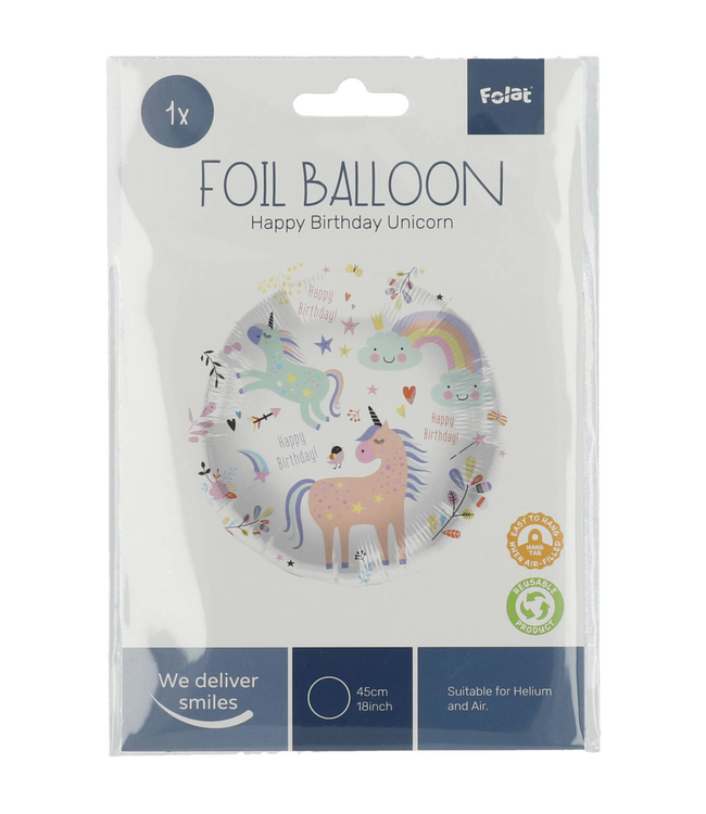 Unicorn & Rainbows folieballon Happy Birthday | 45 cm