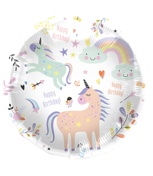 Folat Unicorn & Rainbows folieballon Happy Birthday | 45 cm