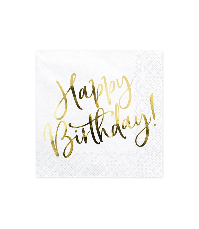 PartyDeco Servetten Happy Birthday | wit/goud | 20 stuks