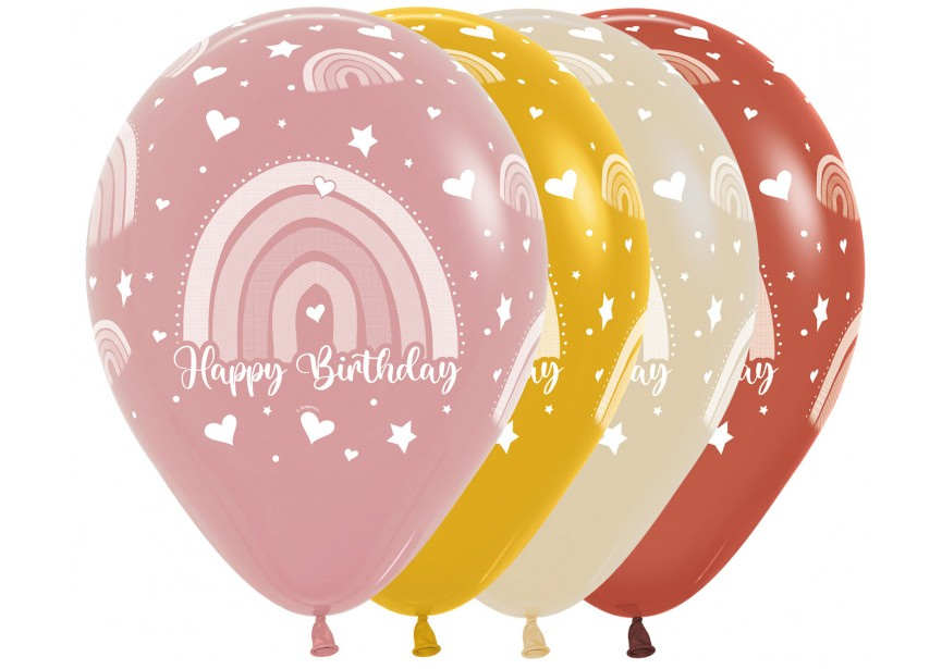 Ballonnen Happy Birthday Rainbow boho | zak 25 stuks