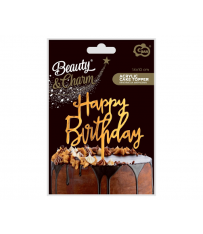 Taarttopper happy birthday acryl | Goud