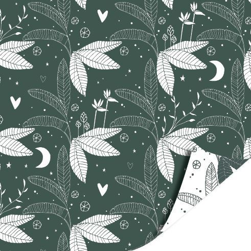 Cadeaupapier Jungle by Night Green/White - dubbelzijdig