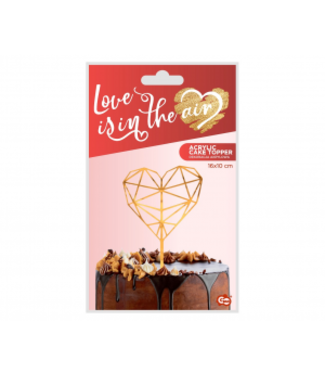 GoDan Taartopper diamanten hart acryl | Goud | 16x10cm