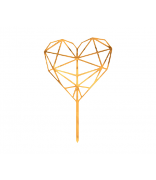 Taartopper diamanten hart acryl | Goud | 16x10cm