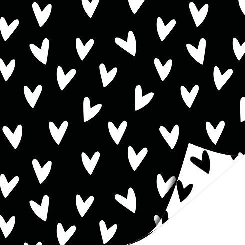 Cadeaupapier Hartjes voor jou Zwart/Wit - dubbelzijdig