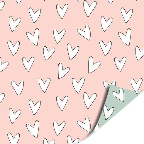 Cadeaupapier Hartjes voor jou Mint/Roze - dubbelzijdig