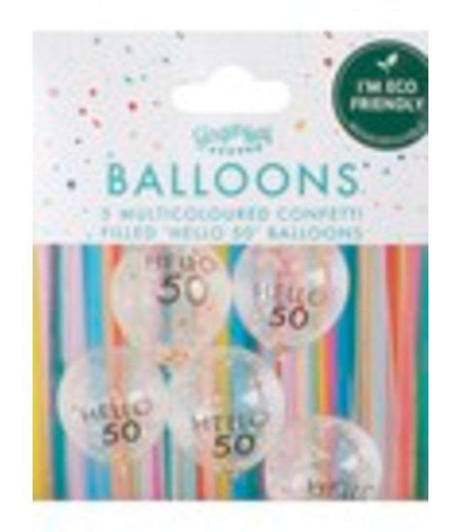 Confettiballonnen Hello 50 | Regenboog | 5 stuks