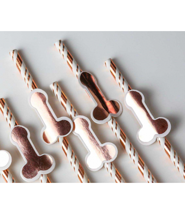 Vrijgezellenfeest rietjes piemel | Rosegoud | 6 stuks