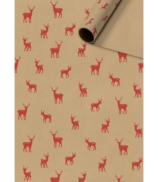 The art of giving Cadeaupapier kraft | Red reindeer | 70x200cm