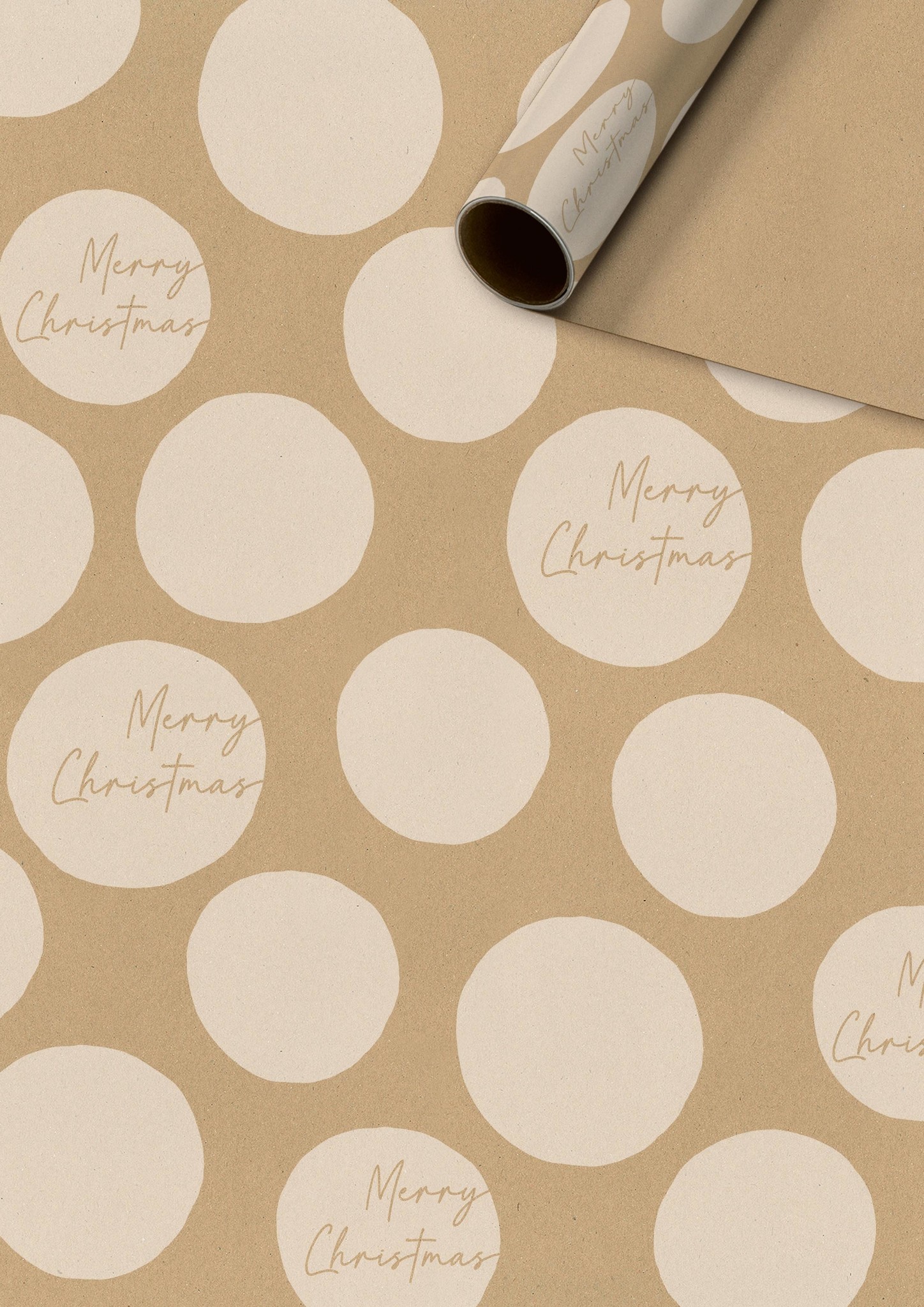 Cadeaupapier kraft | Merry Christmas white dots | 70x200cm