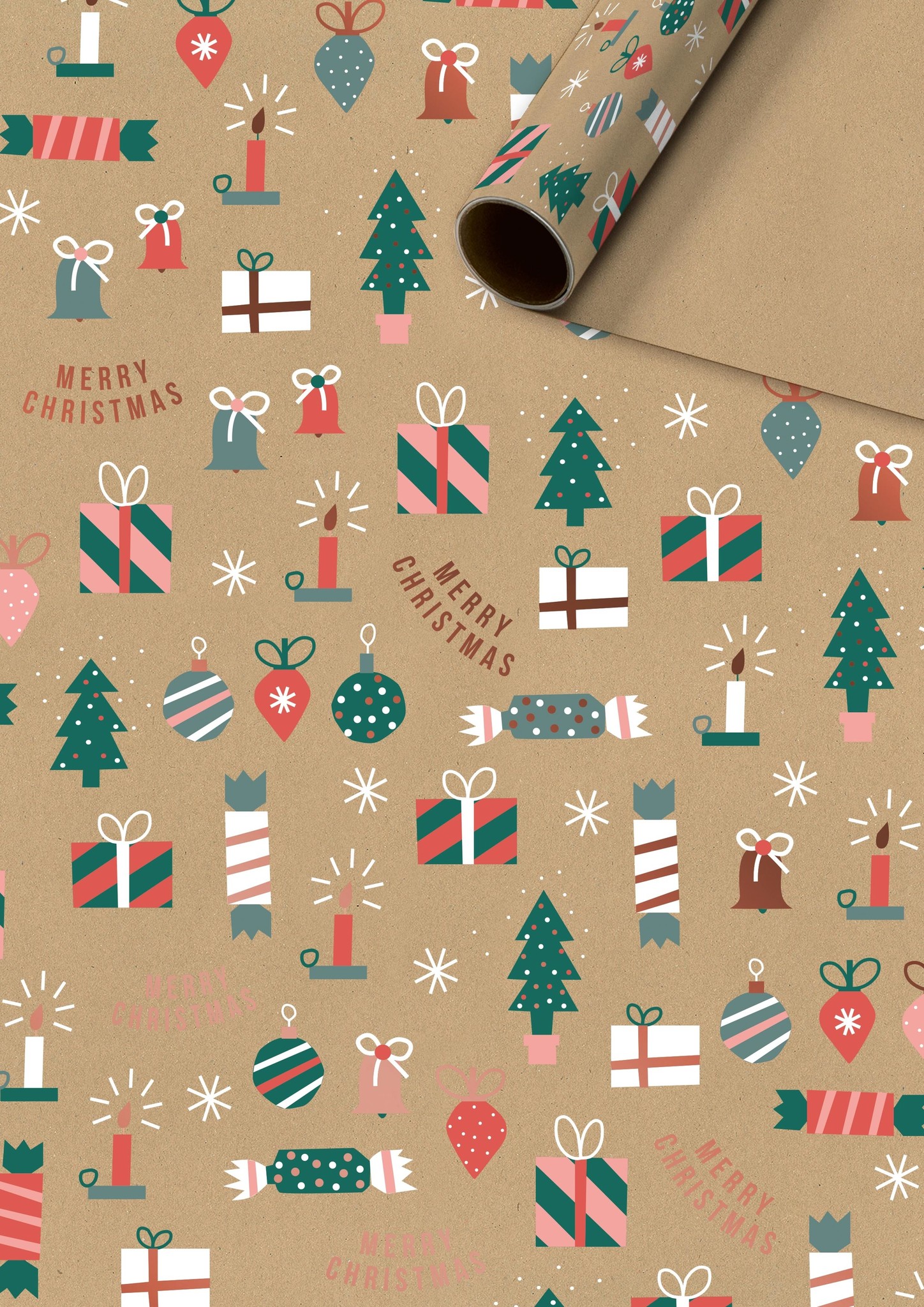 Cadeaupapier kraft Christmas presents 70x200cm Feestdeco