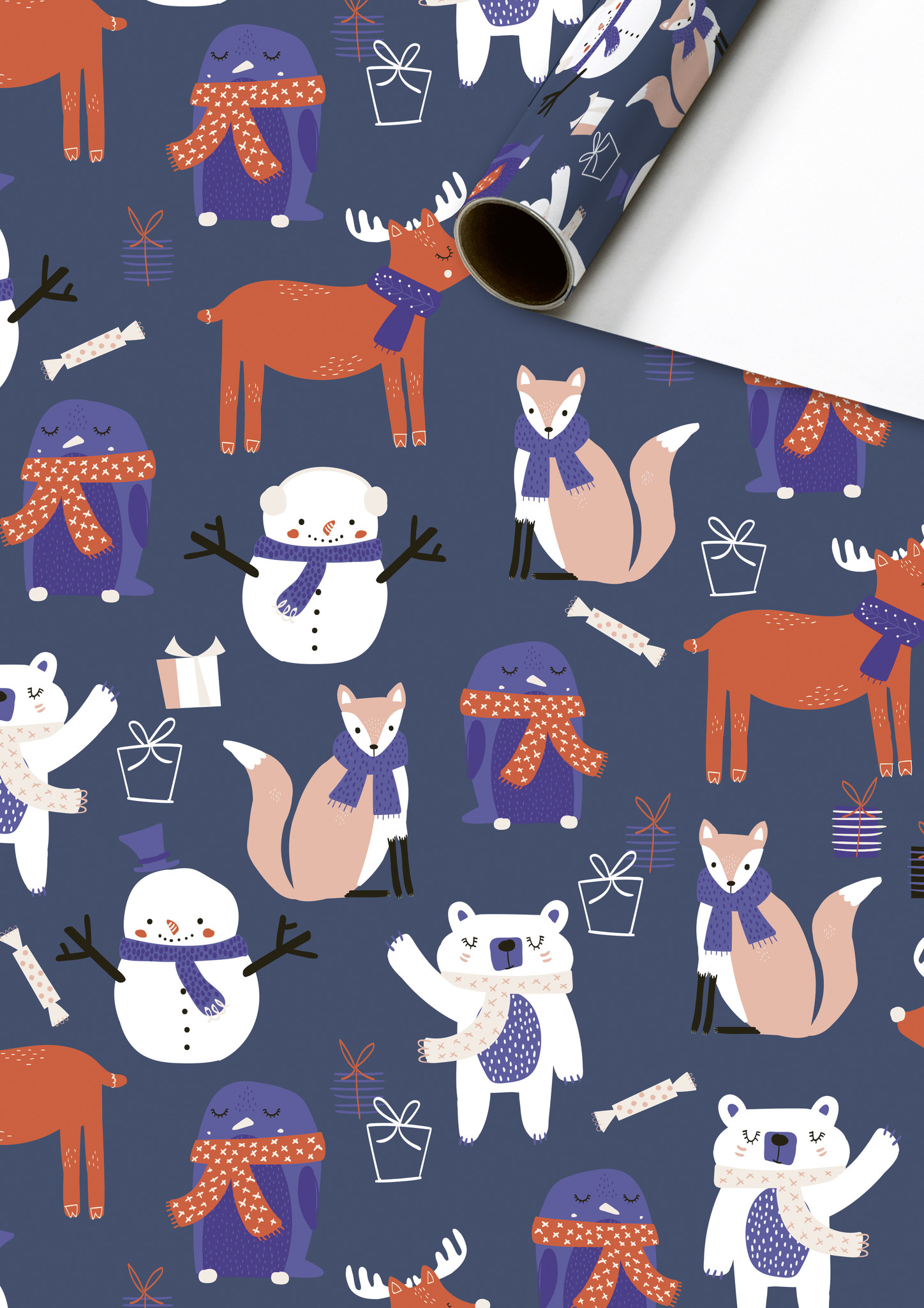 Cadeaupapier kerst | Winter animals | 70 x 300cm
