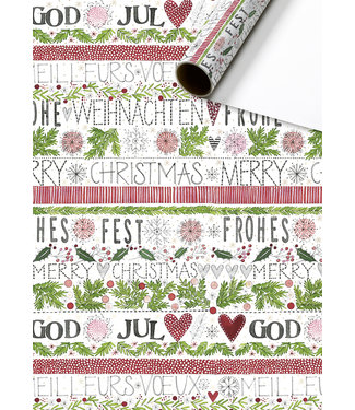 The art of giving OUTLET Cadeaupapier kerst | Merry Christmas alle talen | 70 x 200 cm