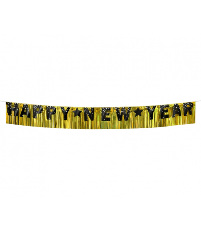 Happy new year slinger met gouden franjes| 180 cm
