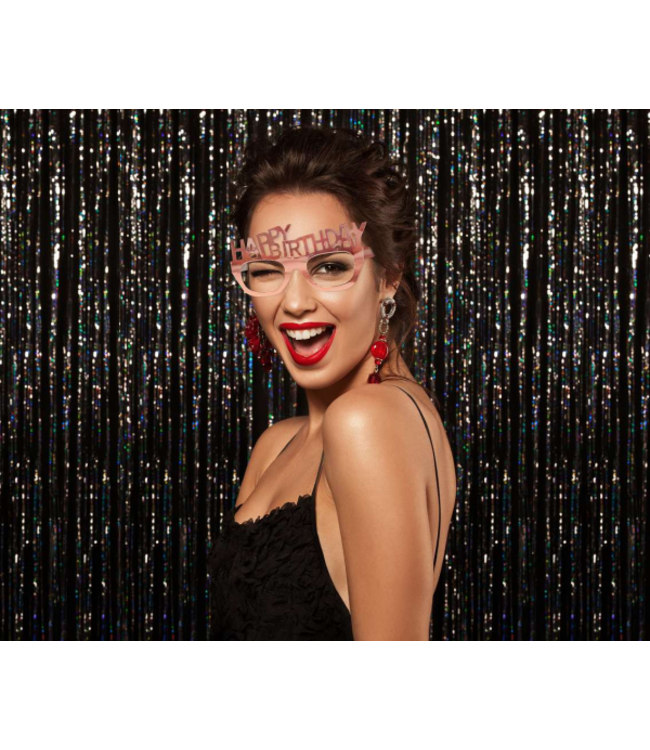 Papieren bril Happy Birthday | Rosegoud | 4 stuks