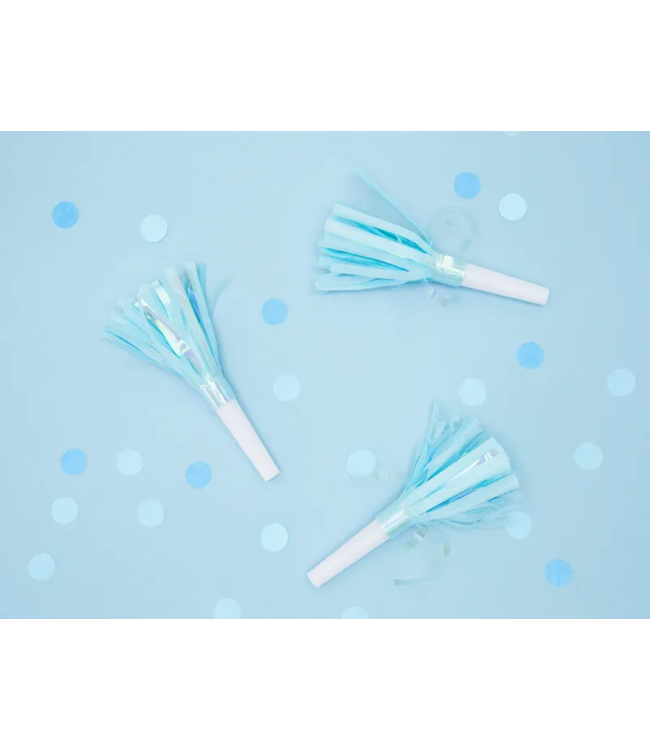 Feesttoeters blauw met franjes | 6 stuks