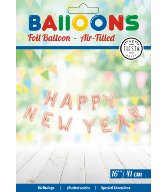 Folieballonnen 'Happy New Year' rosegoud | 41 cm