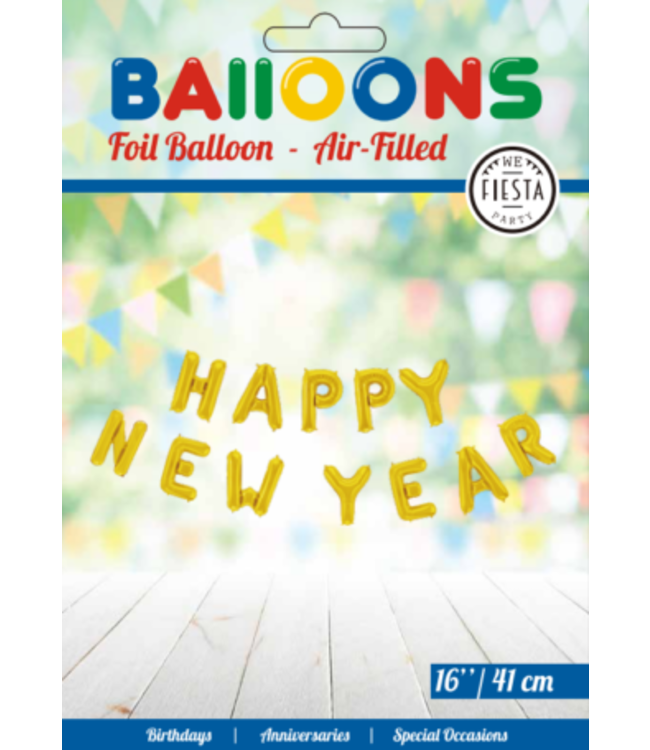 Folieballonnen 'Happy New Year' goud | 41 cm
