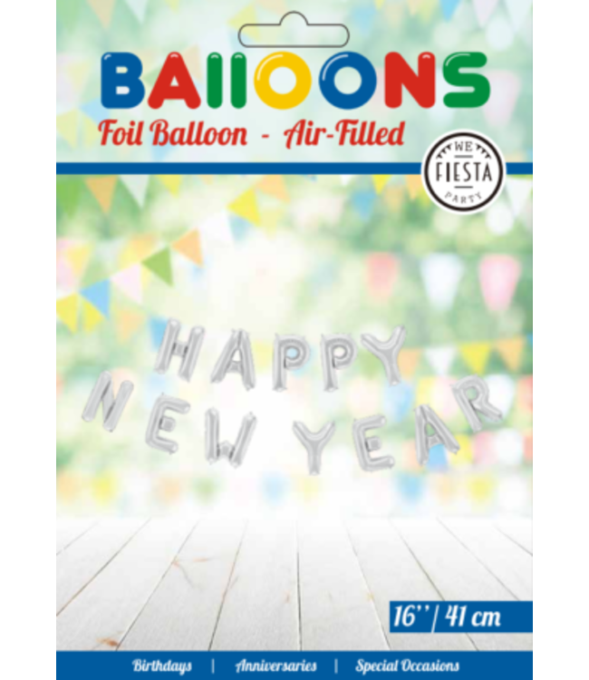 Folieballonnen 'Happy New Year' zilver | 41 cm
