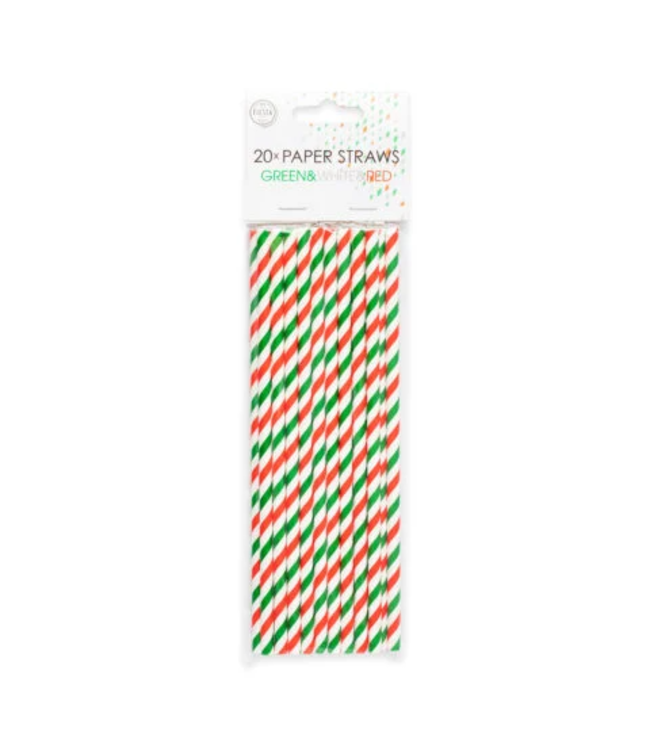 OUTLET Gestreepte rietjes rood/groen/wit | 20 stuks