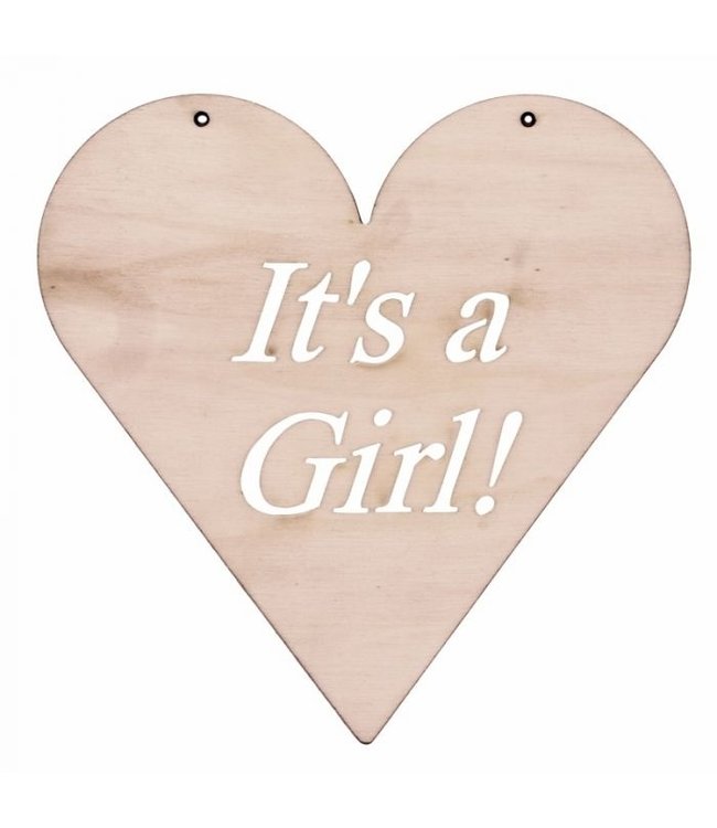 Charl's Toys OUTLET Vlagletter van hout - Hartvorm - It's a girl