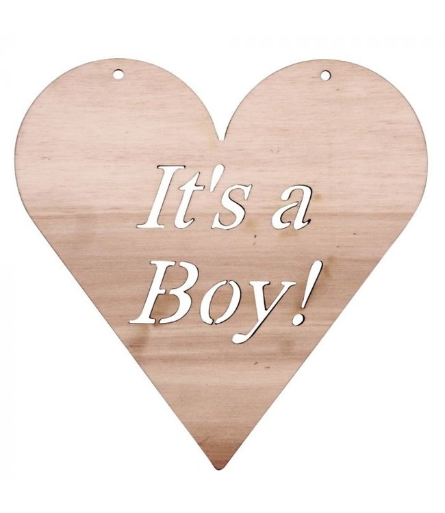 Charl's Toys OUTLET Vlagletter van hout - Hartvorm - It's a boy