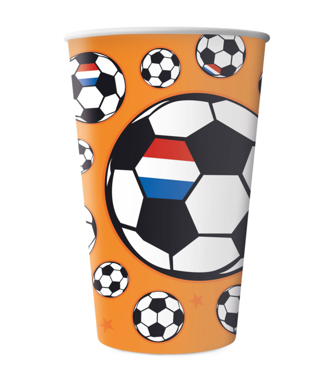 Papieren bekertjes voetballen - oranje - 8 stuks
