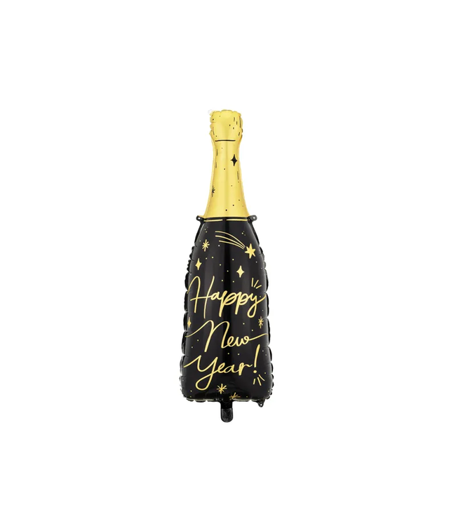 Folieballon - champagnefles happy new year - zwart met goud - 39,5 x 98 cm