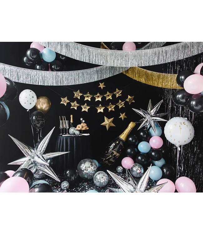 Folieballon - champagnefles happy new year - zwart met goud - 39,5 x 98 cm