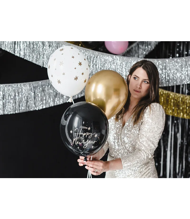 Ballonnen Happy New Year mix - zwart/wit/goud - 6 stuks