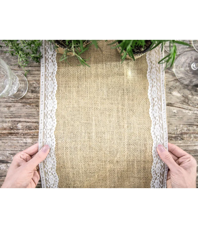 Tafelloper jute met kant | 0.28x2.75m