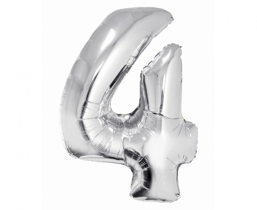 Cijferballon 4 - zilver - 76 cm
