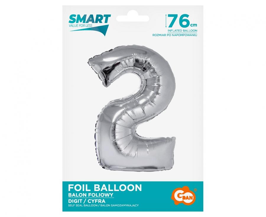 Cijferballon 2 - zilver - 76 cm