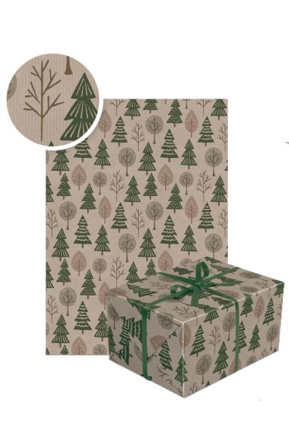 Cadeaupapier kraft kerstbomen | 70 x 200cm