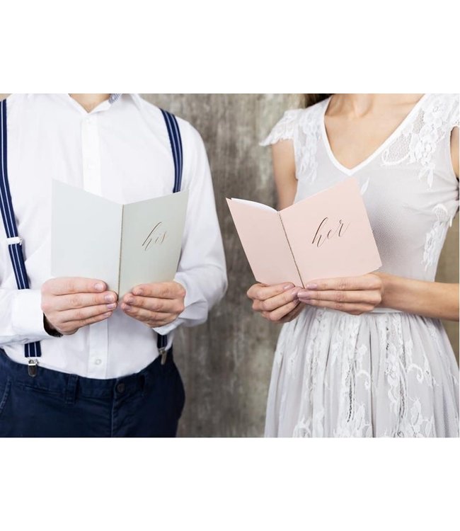 Huwelijks Geloften Boekjes HIS & HER VOWS | Lichtroze - Grijs | Rosegouden opdruk | 2 stuks
