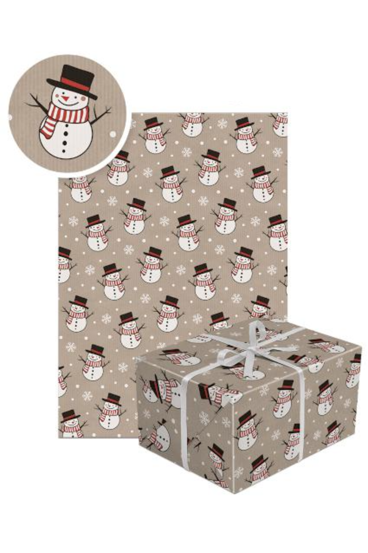 Cadeaupapier kraft sneeuwpopjes | 70 x 200cm